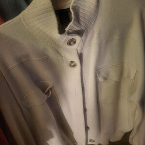 Tahari Cream Ribbed Button-Front Cardigan